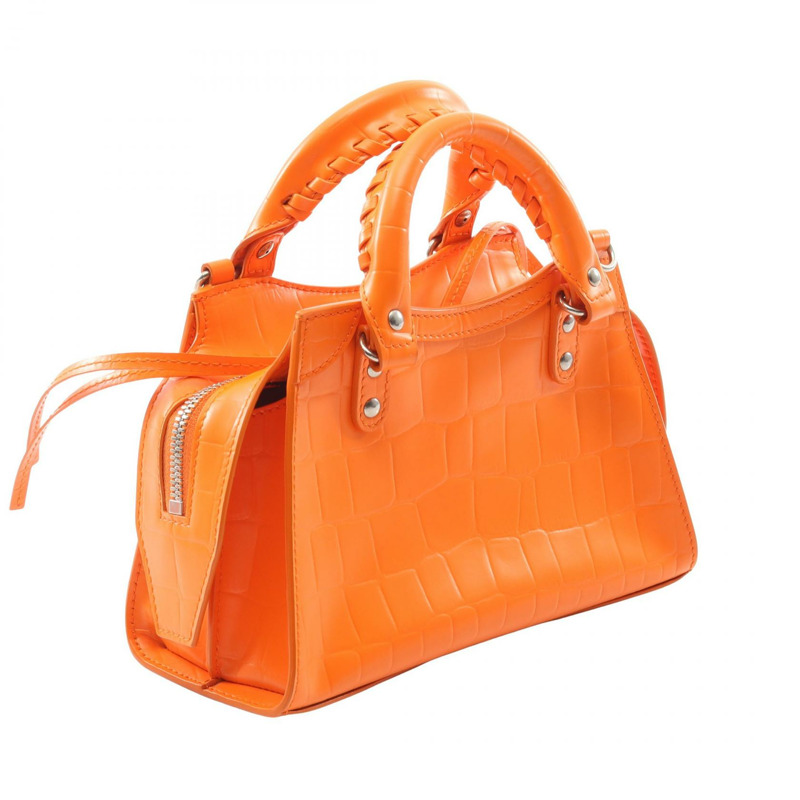 巴黎世家 NEO CLASSIC CITY MINI 肩背斜背包，橘色皮革，二手-1