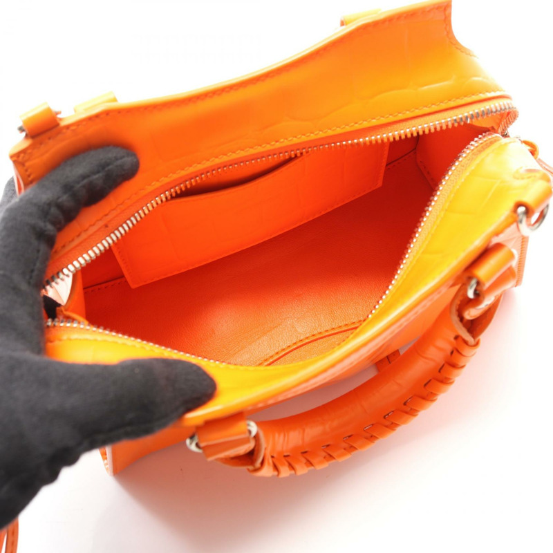 巴黎世家 NEO CLASSIC CITY MINI 肩背斜背包，橘色皮革，二手-2