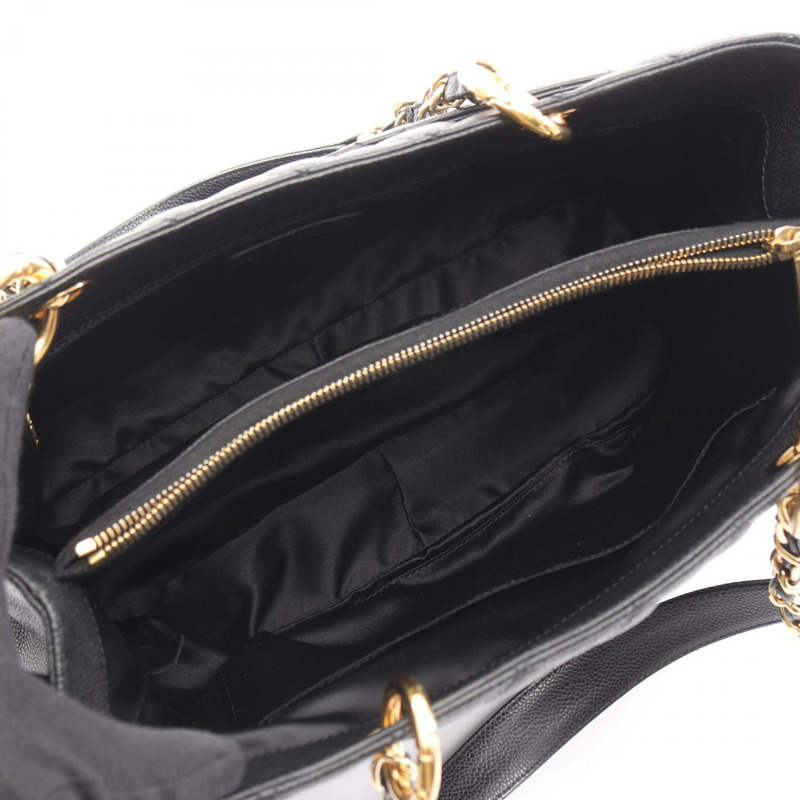香奈兒 (CHANEL) Matelasse Grand Shopping GST 肩背手提包，黑色皮革，二手，金色五金，CC-2