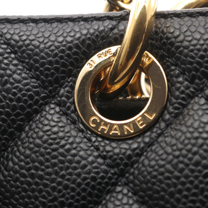 香奈兒 (CHANEL) Matelasse Grand Shopping GST 肩背手提包，黑色皮革，二手，金色五金，CC-9