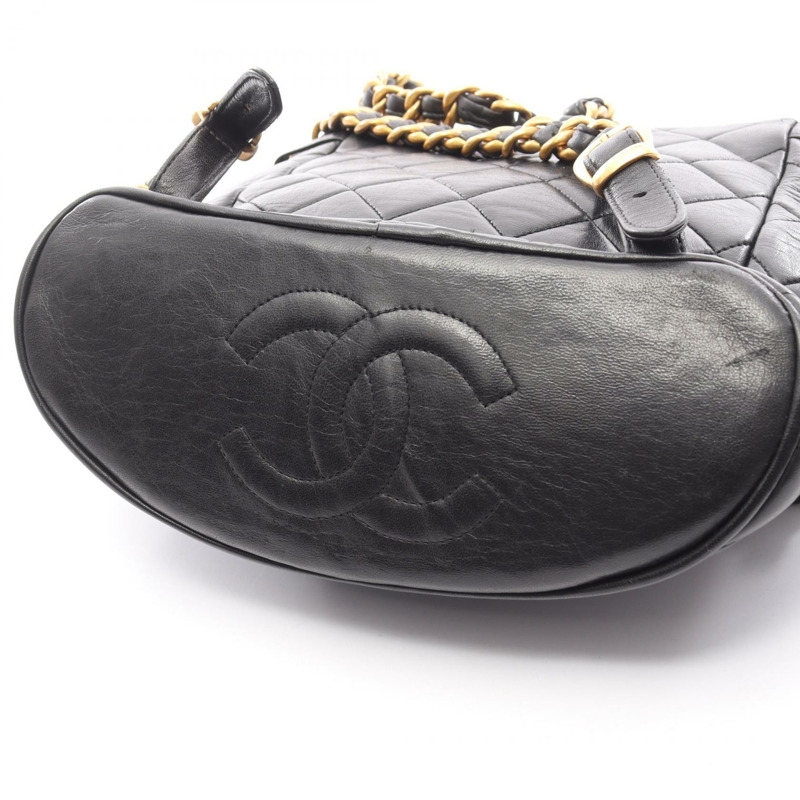 香奈兒 (CHANEL) 絎縫雙肩包，羊皮材質，黑色，二手，女士，金色五金-6