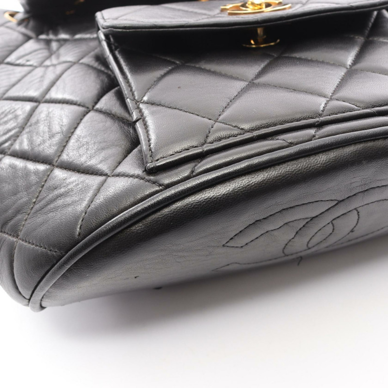 香奈兒 (CHANEL) 絎縫雙肩包，羊皮材質，黑色，二手，女士，金色五金-7