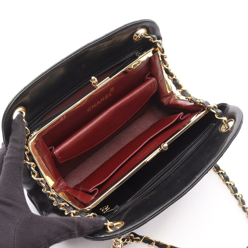 香奈兒 (CHANEL) 人字紋 V 字縫線鏈條單肩手提包，羊皮材質，黑色，金色五金，二手女款-2