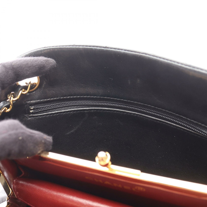 香奈兒 (CHANEL) 人字紋 V 字縫線鏈條單肩手提包，羊皮材質，黑色，金色五金，二手女款-6