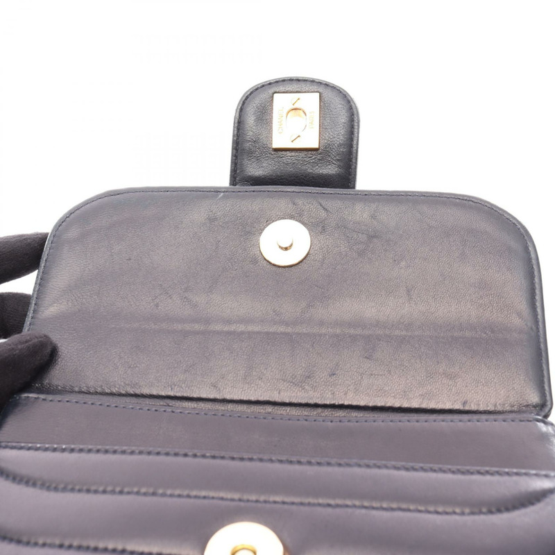 香奈兒 Mademoiselle 迷你鏈條單肩斜挎包，羊皮，海軍藍，金色五金，二手-6