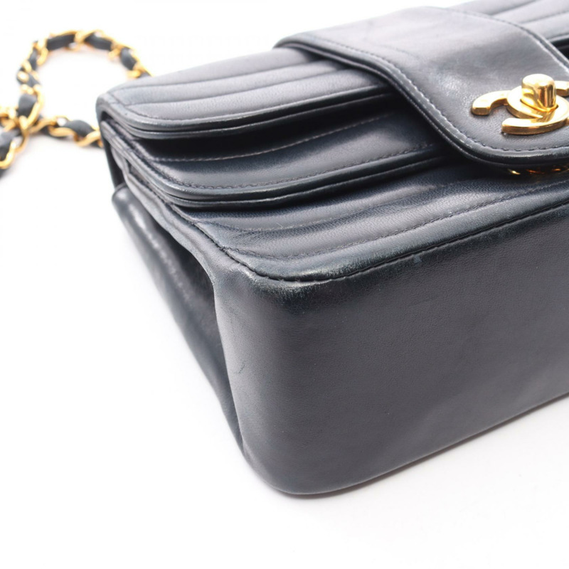 香奈兒 Mademoiselle 迷你鏈條單肩斜挎包，羊皮，海軍藍，金色五金，二手-8