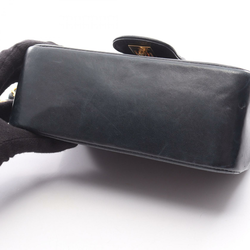 香奈兒 Mademoiselle 迷你鏈條單肩斜挎包，羊皮，海軍藍，金色五金，二手-9