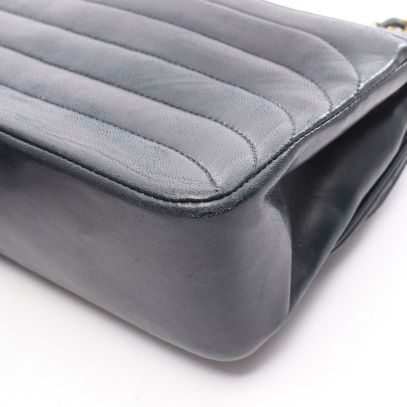 香奈兒 Mademoiselle 迷你鏈條單肩斜挎包，羊皮，海軍藍，金色五金，二手-10