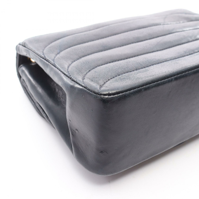 香奈兒 Mademoiselle 迷你鏈條單肩斜挎包，羊皮，海軍藍，金色五金，二手-11