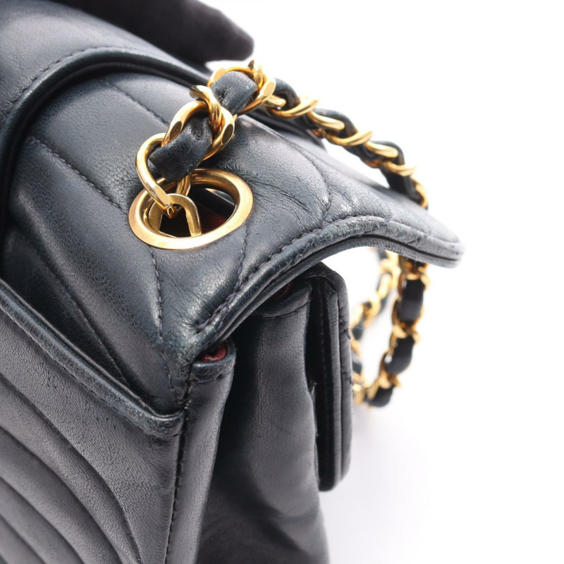 香奈兒 Mademoiselle 迷你鏈條單肩斜挎包，羊皮，海軍藍，金色五金，二手-13