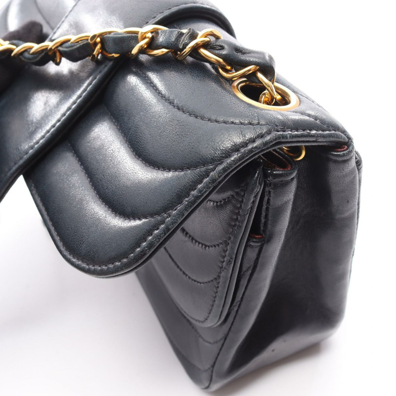 香奈兒 Mademoiselle 迷你鏈條單肩斜挎包，羊皮，海軍藍，金色五金，二手-14