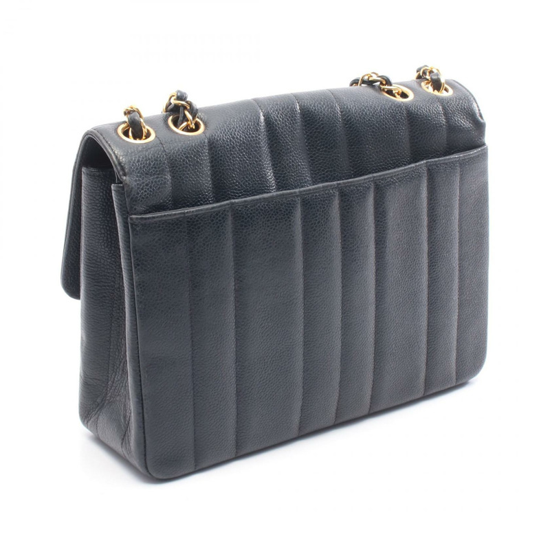 香奈兒 Mademoiselle 鏈條肩背包，粒面小牛皮，黑色，二手，女士，金色五金-1