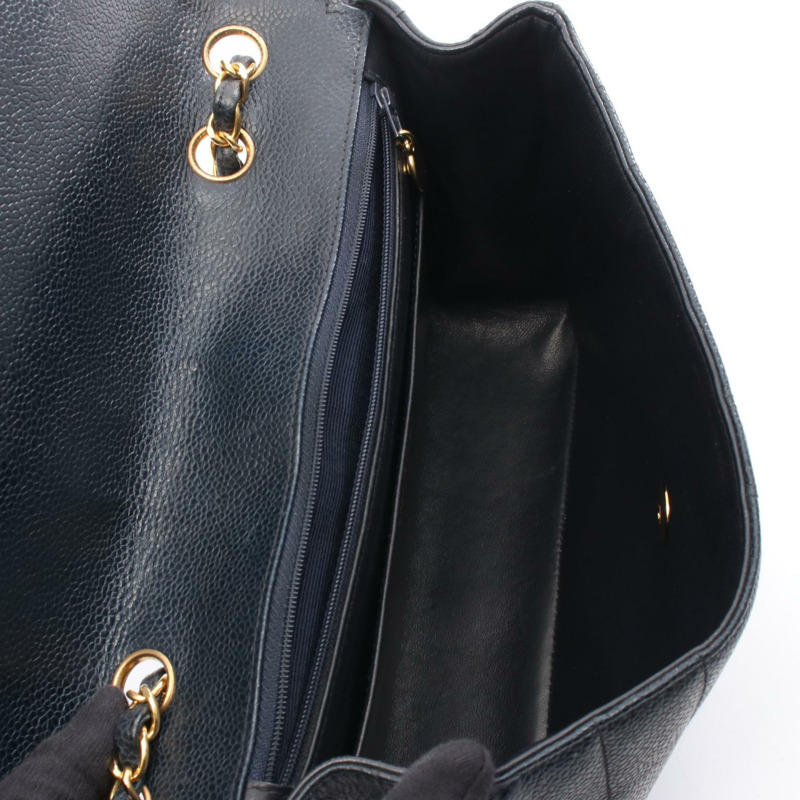 香奈兒 Mademoiselle 鏈條肩背包，粒面小牛皮，黑色，二手，女士，金色五金-2