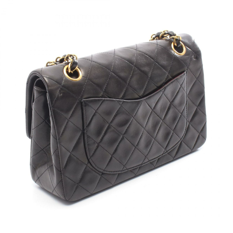 香奈兒 (CHANEL) Matelasse W 翻蓋鏈條肩背包，羊皮材質，黑色，二手，女士款，金色五金-1