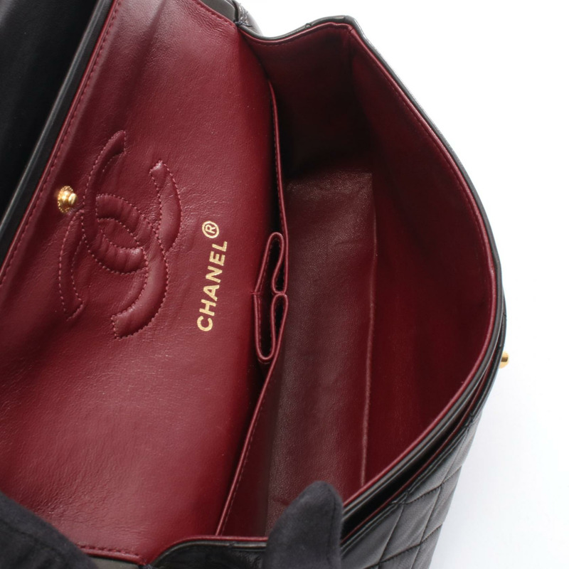 香奈兒 (CHANEL) Matelasse W 翻蓋鏈條肩背包，羊皮材質，黑色，二手，女士款，金色五金-2