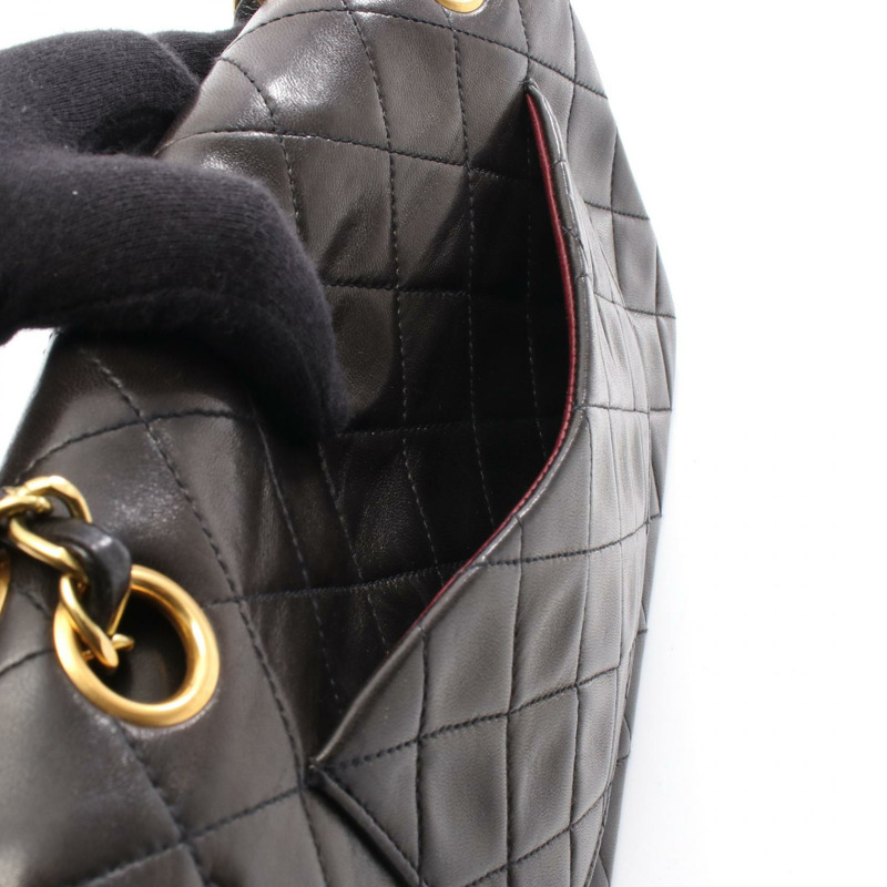香奈兒 (CHANEL) Matelasse W 翻蓋鏈條肩背包，羊皮材質，黑色，二手，女士款，金色五金-5