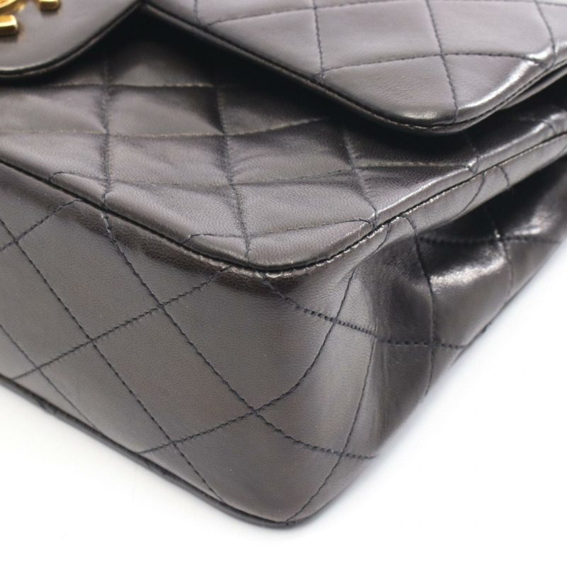 香奈兒 (CHANEL) Matelasse W 翻蓋鏈條肩背包，羊皮材質，黑色，二手，女士款，金色五金-7
