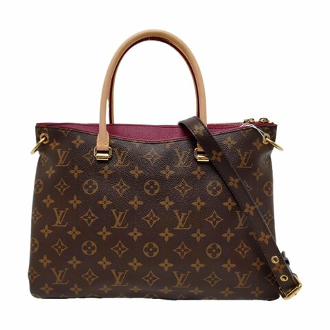 LOUIS VUITTON PALLAS棕色塗層帆布老花單肩包手提包斜挎包金色五金可拆卸肩帶