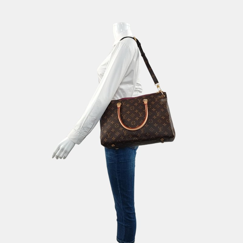 LOUIS VUITTON PALLAS棕色塗層帆布老花單肩包手提包斜挎包金色五金可拆卸肩帶-1