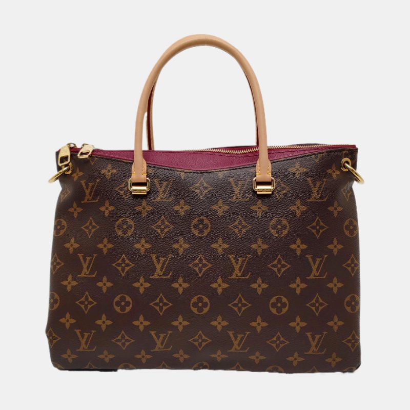 LOUIS VUITTON PALLAS棕色塗層帆布老花單肩包手提包斜挎包金色五金可拆卸肩帶-4