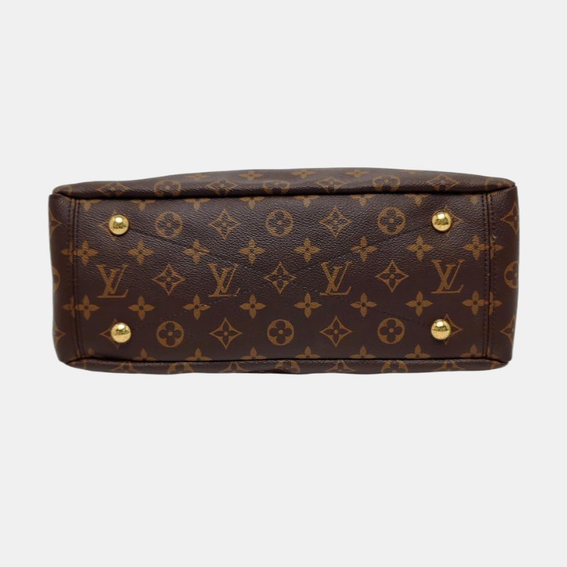 LOUIS VUITTON PALLAS棕色塗層帆布老花單肩包手提包斜挎包金色五金可拆卸肩帶-5