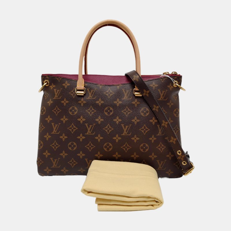 LOUIS VUITTON PALLAS棕色塗層帆布老花單肩包手提包斜挎包金色五金可拆卸肩帶-7