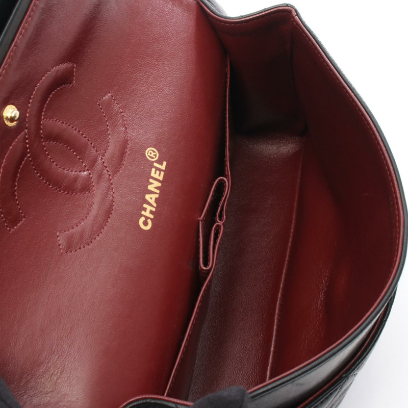 香奈兒 (CHANEL) Matelasse W 翻蓋鏈條單肩包，羊皮材質，黑色，二手，女士款，金色五金-2