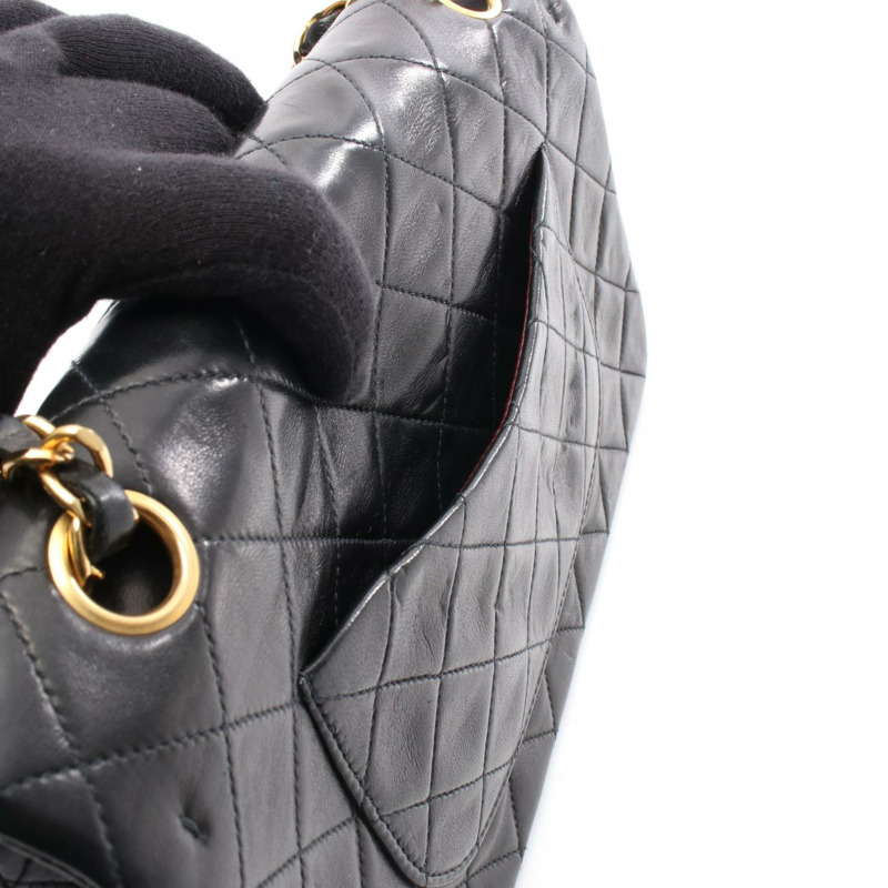 香奈兒 (CHANEL) Matelasse W 翻蓋鏈條單肩包，羊皮材質，黑色，二手，女士款，金色五金-5