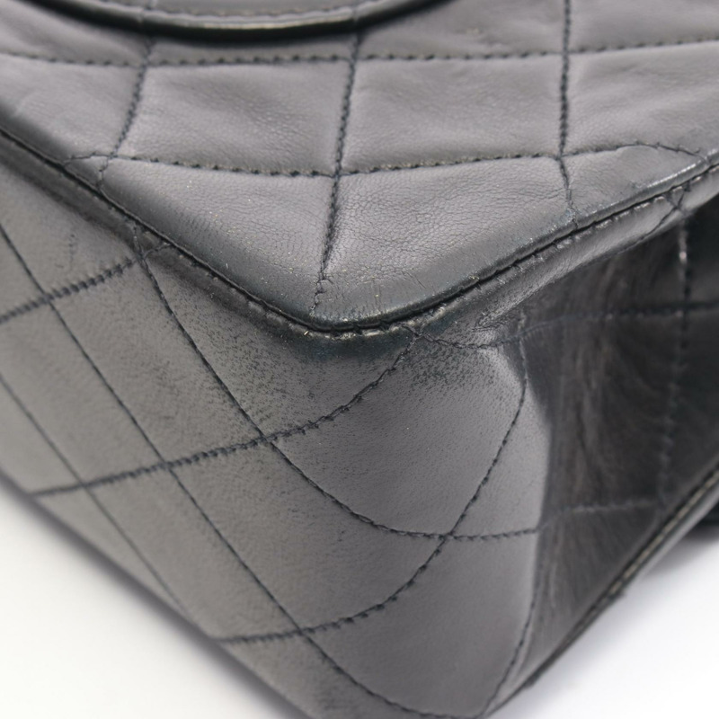 香奈兒 (CHANEL) Matelasse W 翻蓋鏈條單肩包，羊皮材質，黑色，二手，女士款，金色五金-9