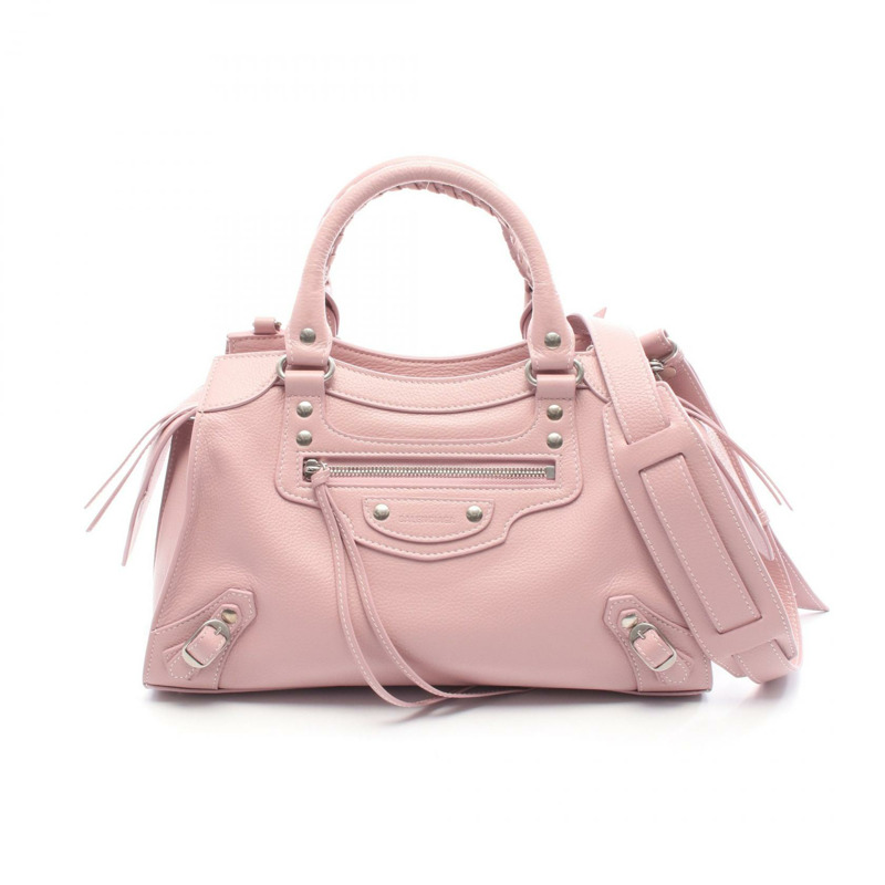 BALENCIAGA Neo Classic City 小號單肩斜背包，粉紅色皮革，二手-0