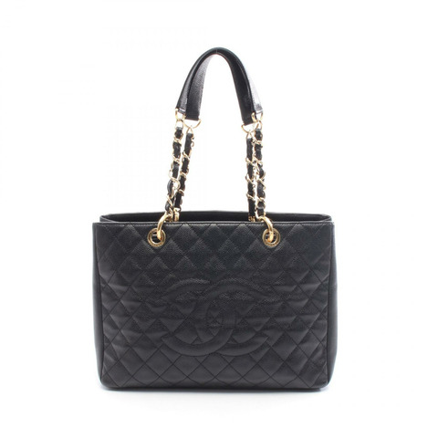 香奈兒 Matelasse Grand Shopping GST 手提包鏈條肩背包，皮革材質，金色五金，黑色