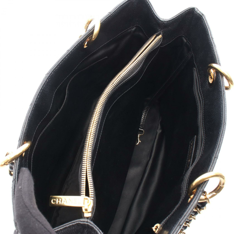 香奈兒 Matelasse Grand Shopping GST 手提包鏈條肩背包，皮革材質，金色五金，黑色-2
