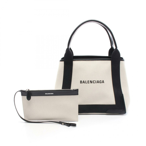 BALENCIAGA 海軍藍 CABAS S 手提包 339933 帆布皮革 米色 黑色 二手