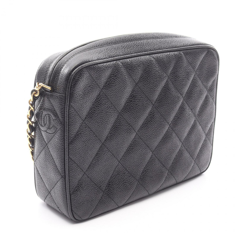 香奈兒 (CHANEL) Matelasse 鏈條肩背斜背包，黑色小牛皮，金色五金，二手 CC-1