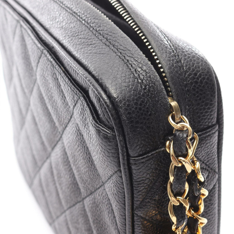香奈兒 (CHANEL) Matelasse 鏈條肩背斜背包，黑色小牛皮，金色五金，二手 CC-7