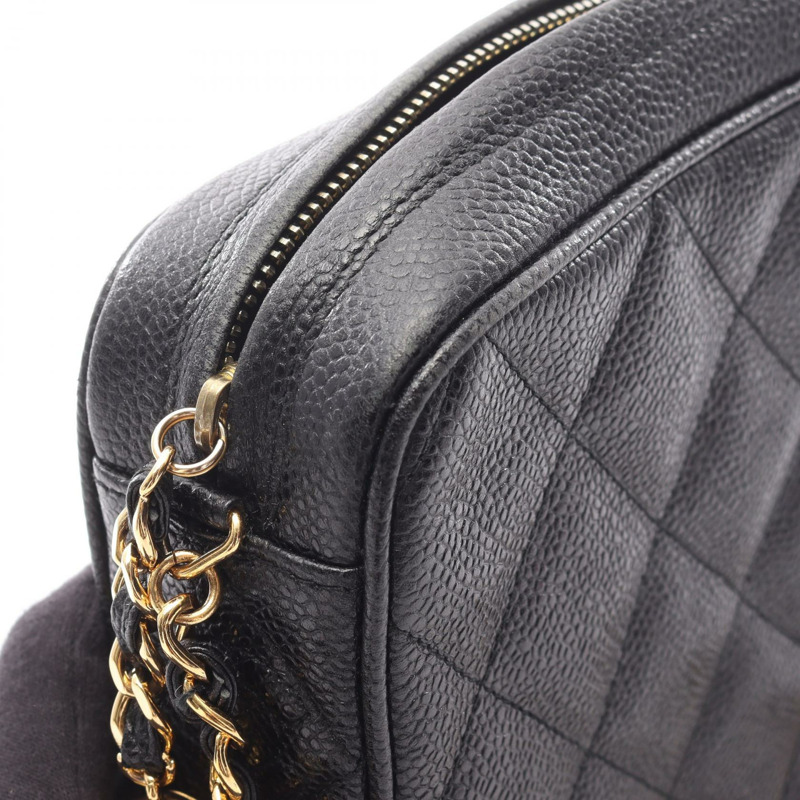 香奈兒 (CHANEL) Matelasse 鏈條肩背斜背包，黑色小牛皮，金色五金，二手 CC-8