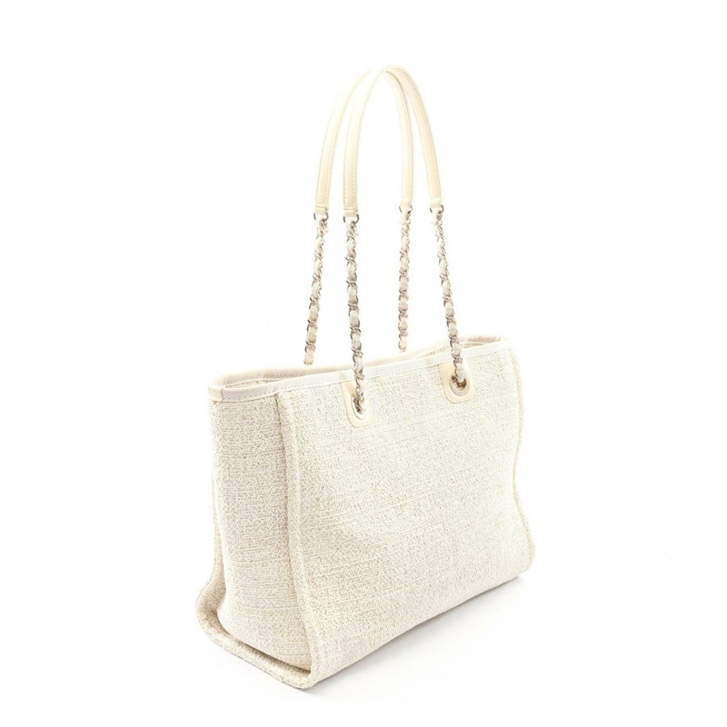 香奈兒 Deauville 鏈條肩背包 A67001 皮革草編 白色 GHW 二手 CC-1