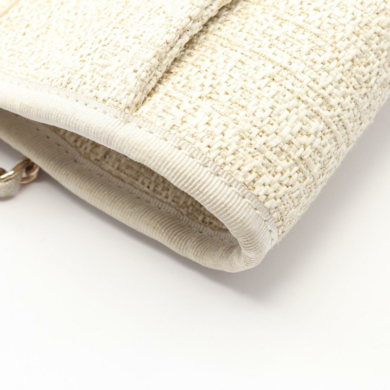 香奈兒 Deauville 鏈條肩背包 A67001 皮革草編 白色 GHW 二手 CC-5