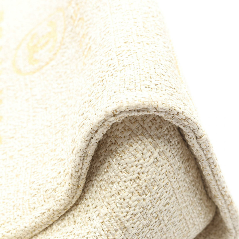 香奈兒 Deauville 鏈條肩背包 A67001 皮革草編 白色 GHW 二手 CC-6