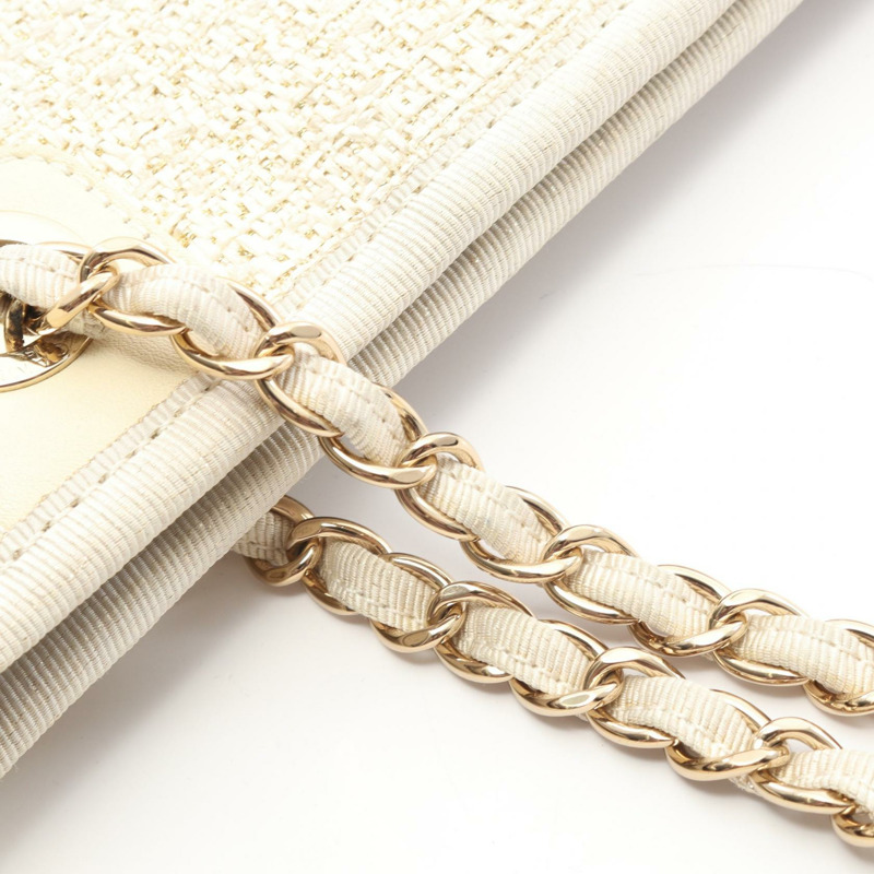 香奈兒 Deauville 鏈條肩背包 A67001 皮革草編 白色 GHW 二手 CC-8