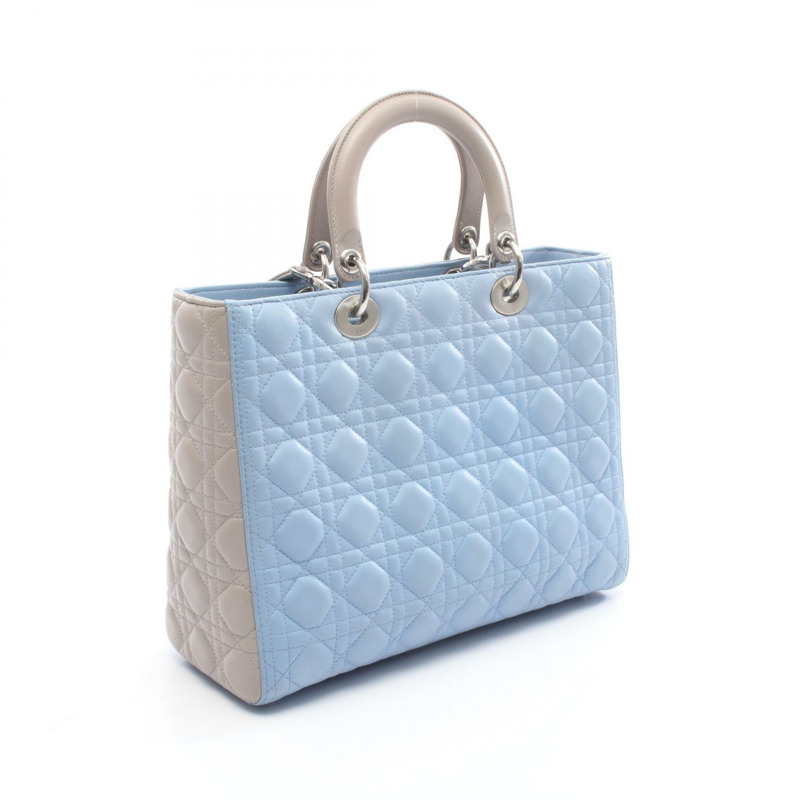 Christian Dior Lady Dior 大型 Cannage 手提單肩包，皮革材質，藍灰色-1