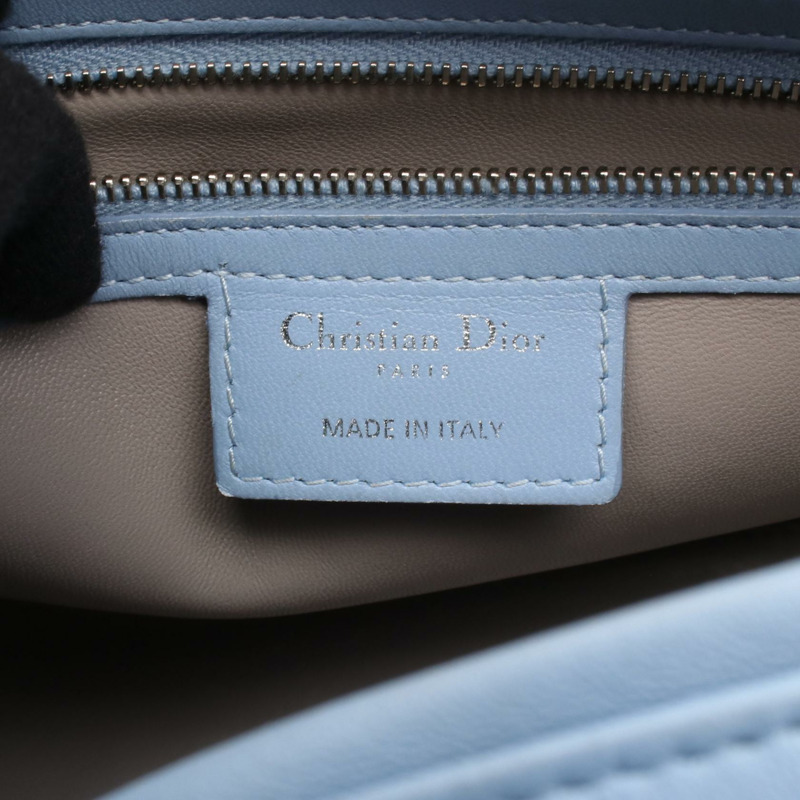 Christian Dior Lady Dior 大型 Cannage 手提單肩包，皮革材質，藍灰色-3