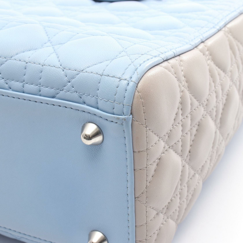 Christian Dior Lady Dior 大型 Cannage 手提單肩包，皮革材質，藍灰色-5