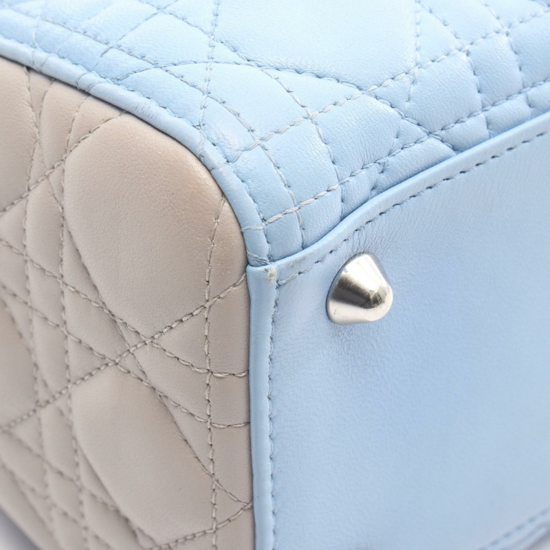 Christian Dior Lady Dior 大型 Cannage 手提單肩包，皮革材質，藍灰色-6