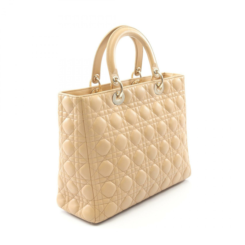 Christian Dior Lady Dior 大型 Cannage 手提單肩包，米色皮革，二手-1