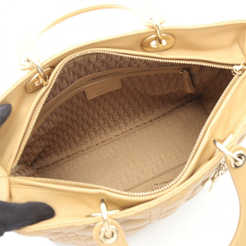 Christian Dior Lady Dior 大型 Cannage 手提單肩包，米色皮革，二手-2