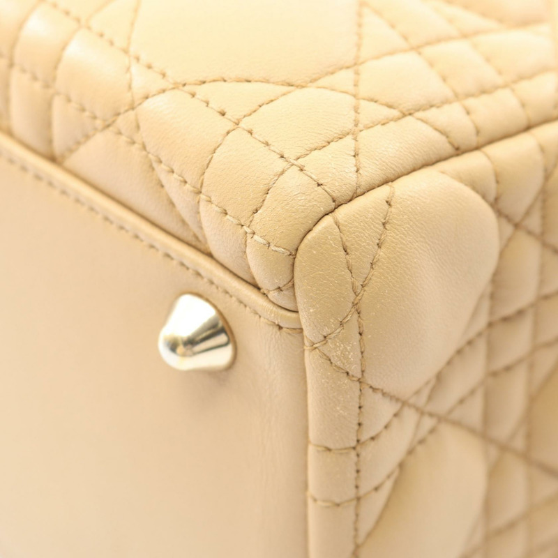 Christian Dior Lady Dior 大型 Cannage 手提單肩包，米色皮革，二手-6