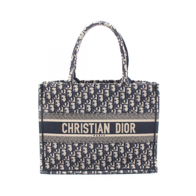 Christian Dior BOOK TOTE 中型手提包 M1296ZRIW 帆布海軍藍/米色 二手女士-0