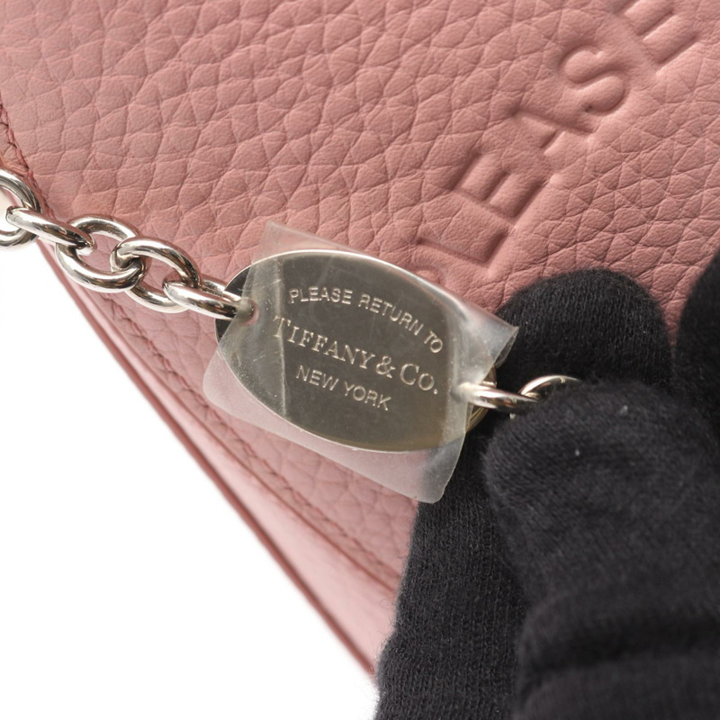 TIFFANY＆CO 返回 TIFFANY 迷你鏈斜背包 皮革 粉紅色 二手-5