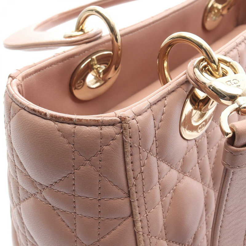 Christian Dior LADY DIOR Cannage 手提斜背包單肩包 粉紅色-11